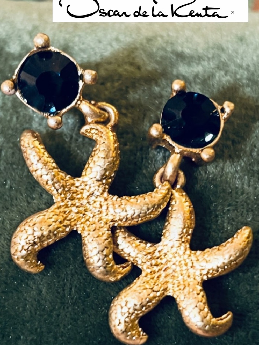 Oscar de la Renta Starfish Earrings✨Midnight Crystal Delicate Dangle Drop✨Post